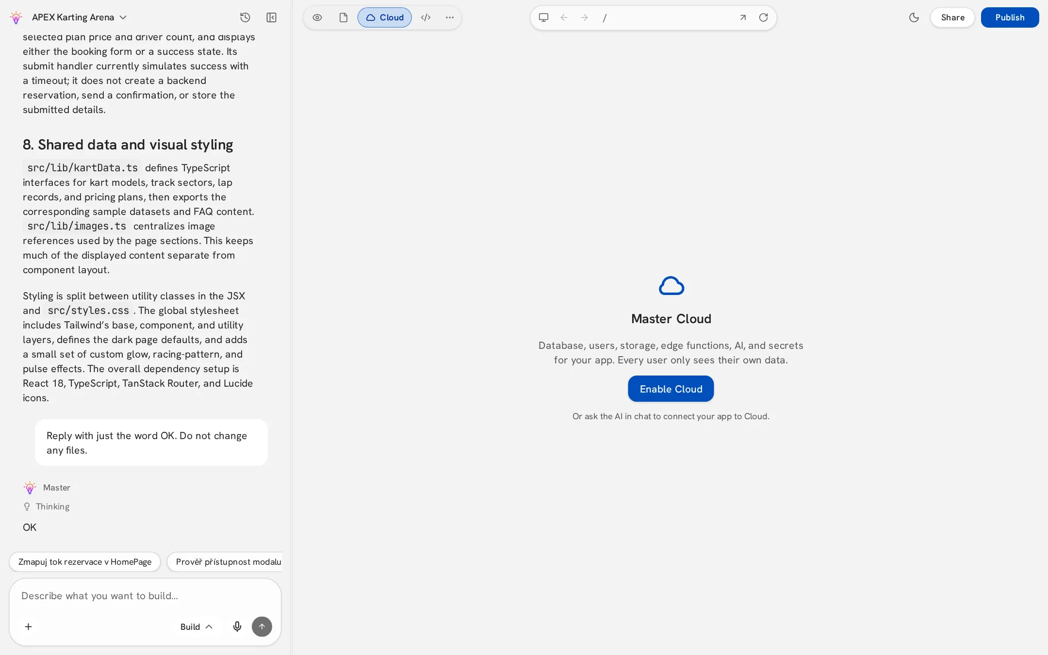 Cloud view with Enable Cloud button